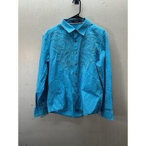 Toku Y2K Button Up Shirt Mens SZ M Blue Embroidered Western‎ Rodeo Ranch Angel